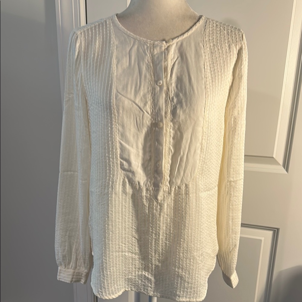 Ann Taylor Loft Cream Button-Up Long Sleeve Top
